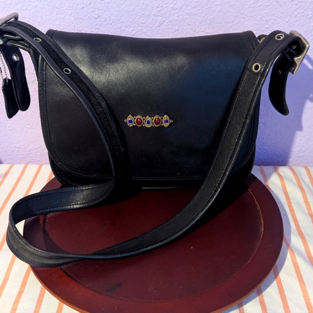 Coach Vintage Elegant Black Crossbody Bag with Embellishments